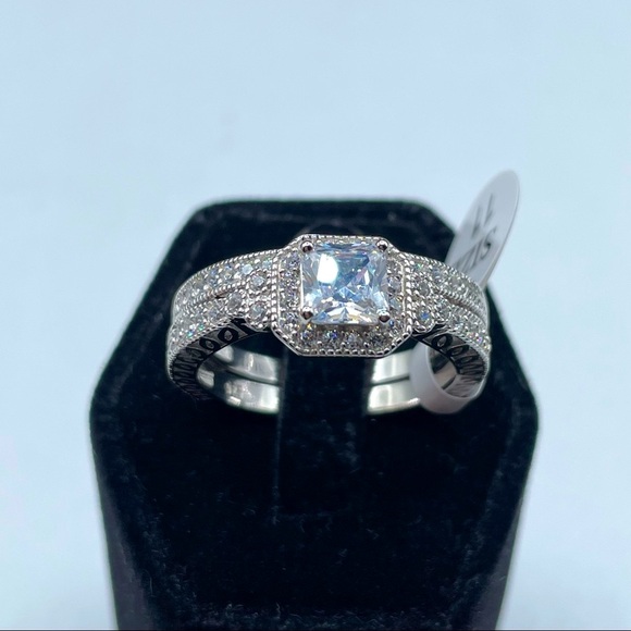 925 Sterling Silver Diamond 2 Band Wedding Ring 11